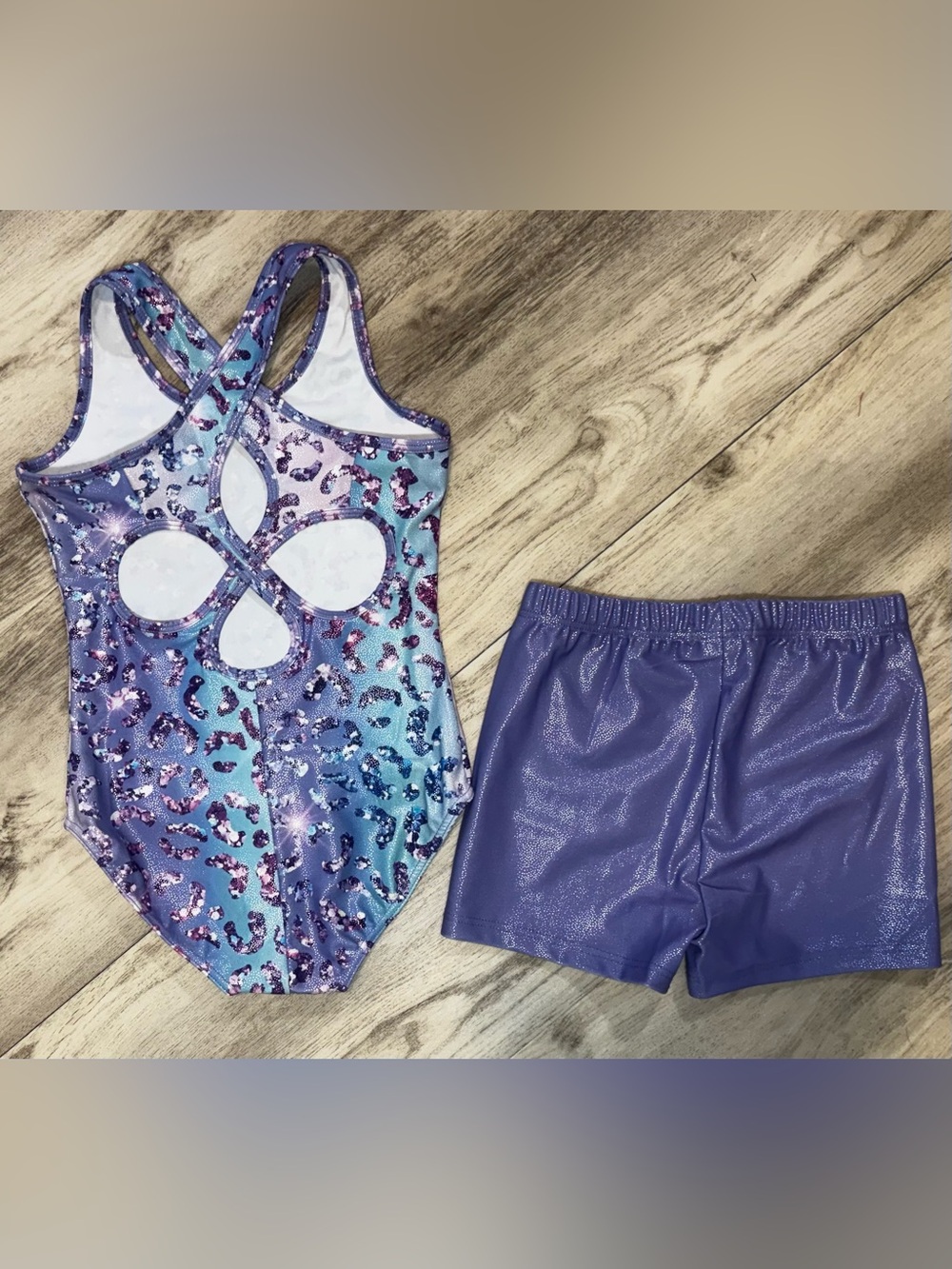 Girls' Purple Ombre Leopard Leotard with Shimmer Shorts Like New